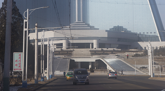 New roads connected to Pyongyang’s unfinished Ryugyong Hotel