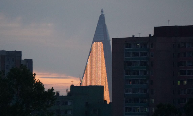Enormous LED light wall added to side of Pyongyang’s Ryugyong Hotel