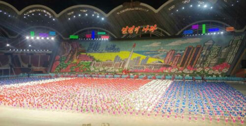 North Korean leader attends mass games opening featuring Kim Jong Un portrait