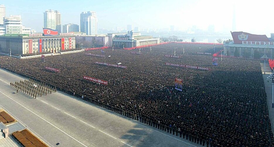At mass rally, North Koreans pledge support for country’s new “offensive” line