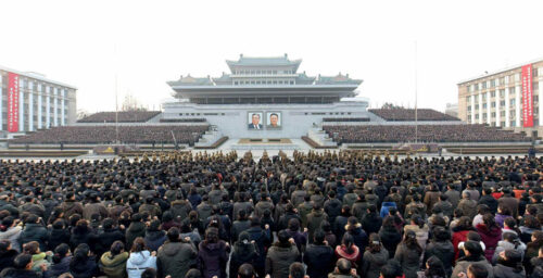 Thousands gathered in Kim Il Sung square on Sunday, cellphone network disrupted