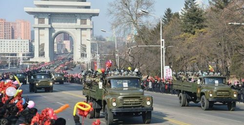 North Korean military trucks flock to parade training lot before Party Congress